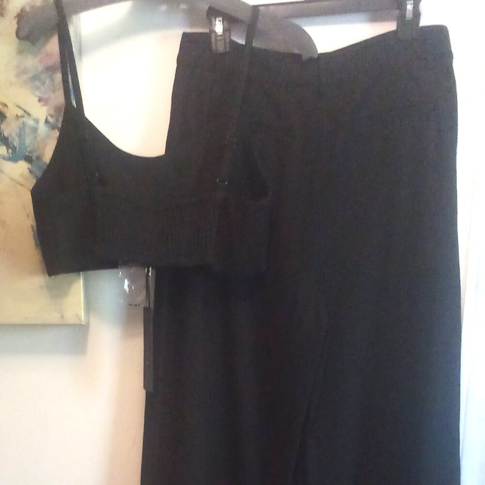 House of Harlow 1960 2PC Black on Black Crystals Denim Crop Top Pantsuit (10)NWT - Picture 4 of 14